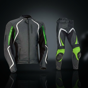 Combinaison de course moto verte et noire, veste et pantalon, équipement de protection pour la conduite - Product Image 1
