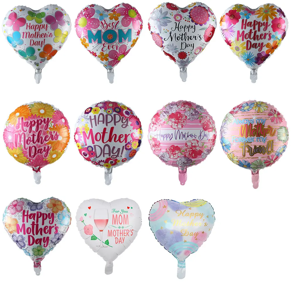 Nuevo 18 pulgadas Feliz Día DE LA MADRE Carta en inglés Globo de papel de aluminio Mamás Cumpleaños Corazón Flores Globos para decoración de fiesta