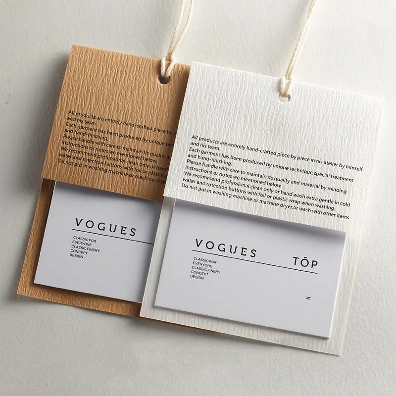 Etiquette suspendue personnalisée de luxe avec élingues gratuites Etiquettes volantes spéciales en papier pour produit pour vêtement