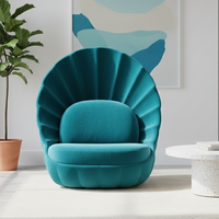 Fauteuil coquille en velours de luxe, canapé d'appoint, siège unique sans accoudoirs, forme festonnée, salon, chambre à coucher, meubles de designer, meubles uniques