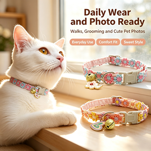 Collar de Encaje Colorido con Flores para Mascotas, Lindo Collar Decorativo con Campana, Accesorio de Collar Ajustable para Gatos y Perros Pequeños - Product Image 2