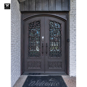 Portes doubles en fer forgé Ormate pour maisons, <span class=keywords><strong>porte</strong></span> d'entrée pivotante avec fenêtre en verre ouvrable, <span class=keywords><strong>porte</strong></span> extérieure pour la maison - Product Image 6