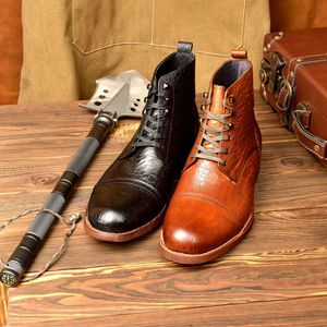 Bottes décontractées pour hommes en cuir de vache véritable, style rétro, à plateforme épaisse, pour la marche, bottes de <span class=keywords><strong>moto</strong></span>, chaussures habillées élégantes et preppy - Product Image 2