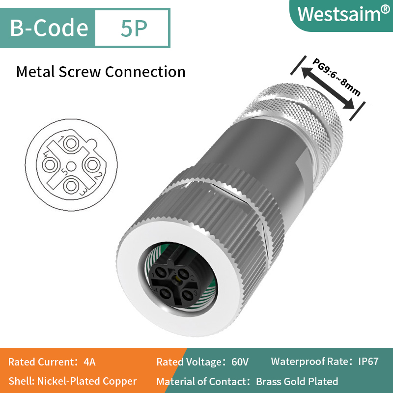 Filetage femelle M12-B-5 PG9 droit