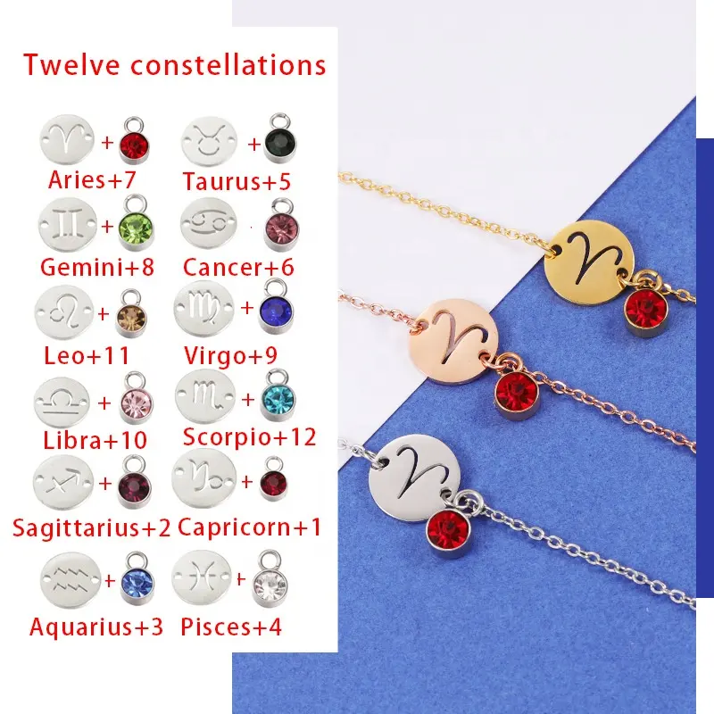 Plating Gold Rose Gold Zodiac Sign Adjustable Bracelet & Bangle With Gemstone Birthday Gift for Women Girls