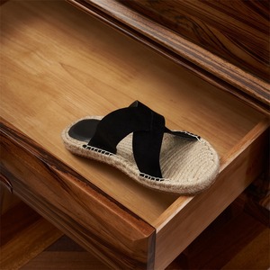 Sandalias de hombre de cuero, estilo casual, sin cordones, para verano, con suela plana de cuerda tejida, transpirables, para exteriores, tipo pescador. - Product Image 3