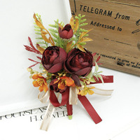 Bunga Boutonniere Buatan dari Kain Warna Merah Anggur Model DH FGH-425 untuk Acara Bisnis, Upacara Pembukaan, Pernikahan, Tamu Undangan