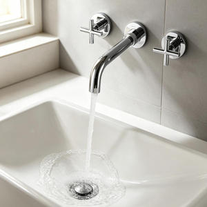 Grifo <span class=keywords><strong>de</strong></span> lavabo <span class=keywords><strong>de</strong></span> pared <span class=keywords><strong>de</strong></span> doble manija para baño, mezclador <span class=keywords><strong>de</strong></span> agua fría y caliente para renovación <span class=keywords><strong>de</strong></span> tocador <span class=keywords><strong>de</strong></span> baño - Product Image 1