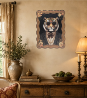 Décoration murale Art Déco moderne avec cadre ondulé, motif Tigre Gentleman, cadre en plastique 40x50cm, plusieurs couleurs, impression manuelle, à suspendre