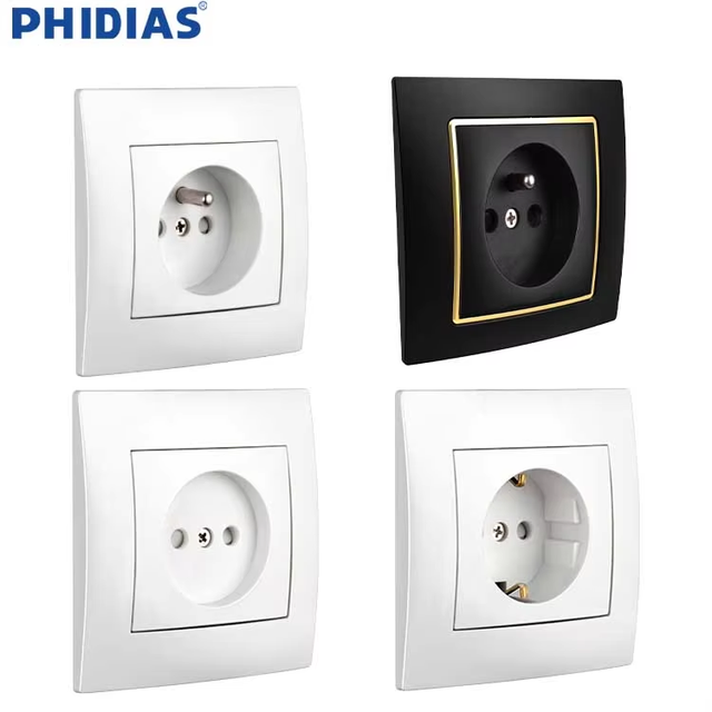 Gold Rim Wall Socket OEM MOQ 2000pcs European Standard Decorative Electric Power Socket 10A/16A PC Fireproof EN60669