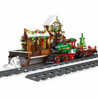 Ensembles de blocs de construction personnalisés, gare de Noël, jouets pour enfants, jouet de construction STEM, kit de modèle de village de vacances, cadeau pour enfants