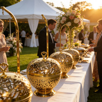 Goldenes 8L Edelstahl Chafing Dish Set mit Alkoholbefeuerung und Hängedeckel für Catering und Buffet – Speisenwärmer