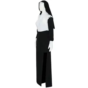 Baige Halloween Mother Superior Costume Black Priest Outfit Mary Priest Traditional Nun Cosplay Costume