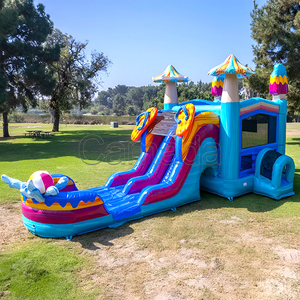 Structure gonflable combinée Château et toboggan aquatique sur le thème de la plage estivale, avec <span class=keywords><strong>piscine</strong></span>, pour la <span class=keywords><strong>location</strong></span> - Product Image 3