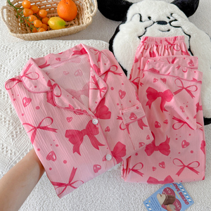 Ensemble de pyjama long à manches longues pour <span class=keywords><strong>femme</strong></span> en tissu froissé, style français romantique et doux, collection printemps/automne - Product Image 6