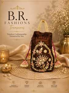 Bolso Potli de Seda Hecho a Mano con Trabajo de Gota Patti Dorado, Bolso de Noche Étnico Indio para Mujer, Cartera para Bodas, Fiestas y Regalos Festivos - Product Image 2