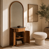 Miroir arqué pour coiffeuse avec base en bois de palissandre pour chambre à coucher
