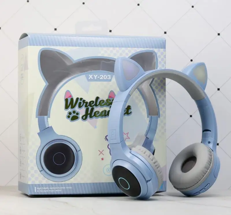 XY-203 무선 블루투스 5.0 헤드셋 패션 빛나는 귀여운 만화 고양이 귀 모양 400mAh 대용량 배터리 헤드폰