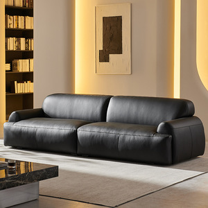 Divano modulare in vera pelle minimalista in stile italiano stile retrò facile da pulire a tre posti di lusso leggero Wabi-Sabi nero piccolo <span class=keywords><strong>Living</strong></span> - Product Image 1