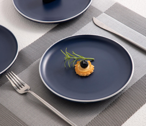 7.5 Inch Matte Blue Rimmed Ceramic <b>Side</b> <b>Plate</b> In Stock Factory Discount Wholesale Custom Logo For Restaurant Hotel - Product Image 6