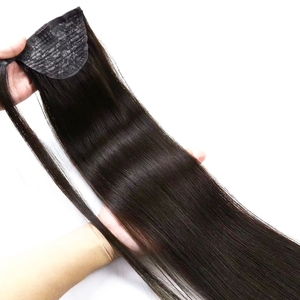 Cola de Caballo de Cabello Humano Virgen Brasileño 100% Natural Negro, Lista para Enviar, con Peine, Cola de Caballo Envolvente - Product Image 3