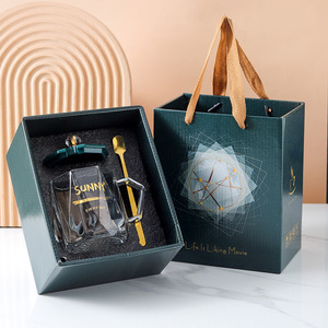 Conjunto de Copos de Água de Luxo Moderno em Caixa de Presente, Caneca de Vidro Reutilizável e Resistente ao Calor com Tampa e Colher - Product Image 2