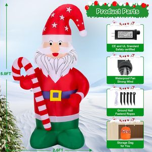 5FT Goblin Santa Claus Navidad Decoración inflable al aire libre con sombrero rojo Luces LED Fábrica al por mayor Navidad Blow-up - Product Image 4