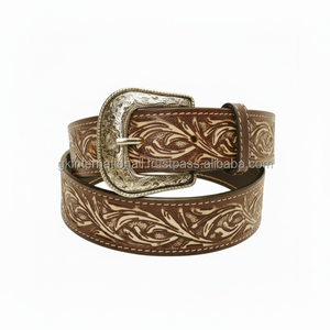 Ceinture d'outillage en cuir western à la mode pour hommes en relief floral personnalisé avec boucle en laiton de créateur gravée toutes tailles - Product Image 1