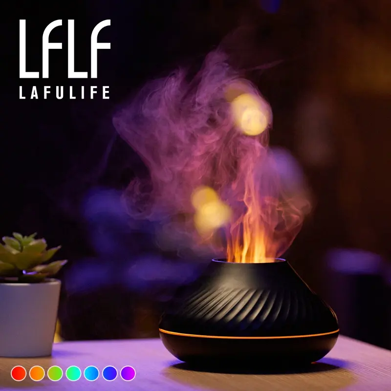 Flame Effect Air Humidifier 130ml Aromatherapy Essential Oil Diffuser With RGB Color Lighting Simulation Fire Flame Humidifier