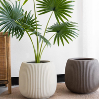 I1282 Pot de fleurs rond en ciment à rayures verticales, grand modèle, pour plantes vertes d'intérieur, décoration de balcon