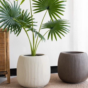 I1282 Vaso per Fiori Nordico Rotondo in Cemento con Strisce Verticali, Grande Vaso da Terra per Piante Verdi da Interno e <span class=keywords><strong>Balcone</strong></span> - Product Image 5