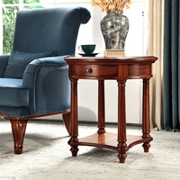 Table basse en bois massif de style américain, table d'appoint en bois pour canapé, table ronde pour salon, petite table à thé décontractée de style hôtelier