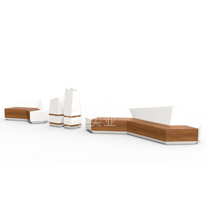 Fiberglass Patio <b>Bench</b> with Planter Modern Outdoor Furniture for Mall Contemporary Design Durable <b>Wood</b> Frame Seating 2 - Product Image 4