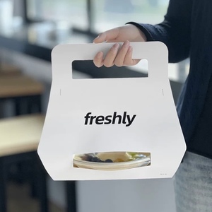 Tazón de pulpa de yogur de comida ligera desechable con impresión personalizada para ensaladas para comida fría para llevar caja de embalaje de mano con asa - Product Image 1