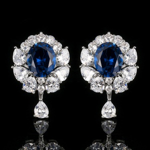 Fashion Jewelry Eco-friendly Copper Silver Plated Floral 8*10mm Green Zircon Wholesale Girls Casual Vintage Classic <b>Earring</b> - Product Image 4