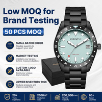 Montre à quartz pour homme à faible MOQ, 50 pièces, pour test de marché, logo personnalisé, mouvement japonais, acier inoxydable, cadran simple à aiguilles, montre tendance