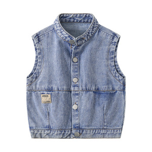 2024 automne garçons décontracté élégant Denim gilet Streetwear Cardigan <span class=keywords><strong>veste</strong></span> col montant <span class=keywords><strong>sans</strong></span> manches Design à la mode <span class=keywords><strong>en</strong></span> gros - Product Image 2