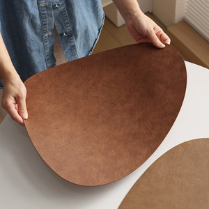 Leather Placemats Irregular Shape Heat Insulating Waterproof Oil Proof Nordic Style <b>Table</b> Mats For Dining - Product Image 2
