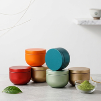 Vente en gros de boîtes rondes en étain personnalisées avec logo, avec couvercle intérieur, pour l'emballage de 25 g de thé vert matcha, de café, de poudre de cacao