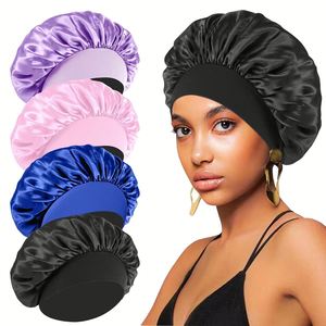 Bonnet de nuit en satin pour femme, large élastique, doux, anti-frisottis, protection pour cheveux bouclés, ajustable, chapeau de beauté - Product Image 1