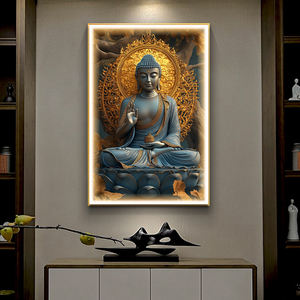 आधुनिक गोल्डन बुधा चित्र विलासिता हीरा मंदिर पृष्ठभूमि दीवार सजावट गर्म चमकदार एलईडी प्रकाश मुद्रित कागज समकालीन - Product Image 5