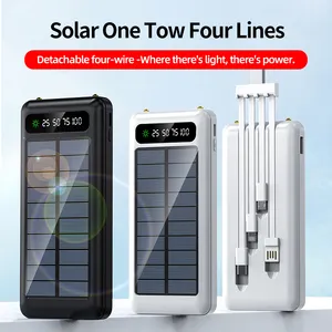 Solar Powerbank Slim Quick Charging Built In Cable 10000mah Travel Portable Charger Solar Power Bank 20000mah For Mobile Phone