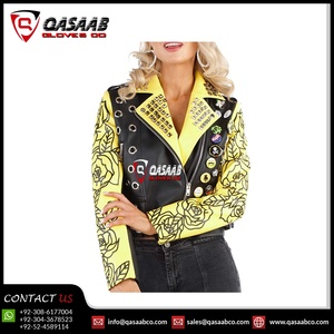 Vestes en cuir grande taille pour femmes automne Offre Spéciale PU rivets-cors fleur-lettre impression Street-Fashion moto - Product Image 4