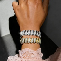 Bracelet élastique tendance pour femme, 15 mm de large, micro-incrusté de zircon en forme de boule, plaqué cuivre, idéal comme cadeau