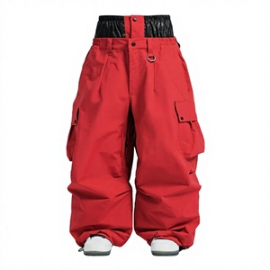 Pantalon de ski cargo rouge unisexe avec isolation synthétique imperméable et fermeture à boutons pour adultes - Product Image 1