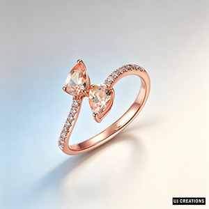Rose Gold Morganite Pear Cut Butterfly <b>Ring</b> Pave Setting Prong Engagement Women's Romantic Gemstone Fine Jewelry - Product Image 2