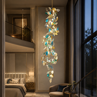 Lustre moderne en verre de Murano, feuilles et branches dorées, luminaire suspendu sculptural multicolore pour hôtel, villa, chambre et salon