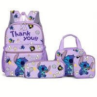 Ensemble de sacs d'école pour enfants, motif dessin animé mignon, pour filles et garçons, sac à dos, trousse à crayons, sac à lunch, 4 pièces