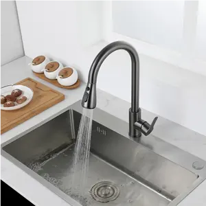 ayam keran air Suppliers-SUS304 Stainless Steel Kitchen Sink P Penarikan Sisi Semprot Dapur Keran Di Gun Abu-abu