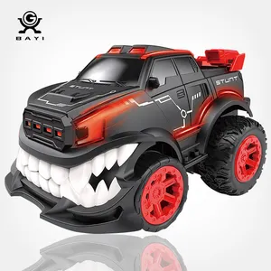 RC鲨鱼动物特技汽车红色怪物卡车360度杂技遥控车辆特技玩具带光儿童礼物